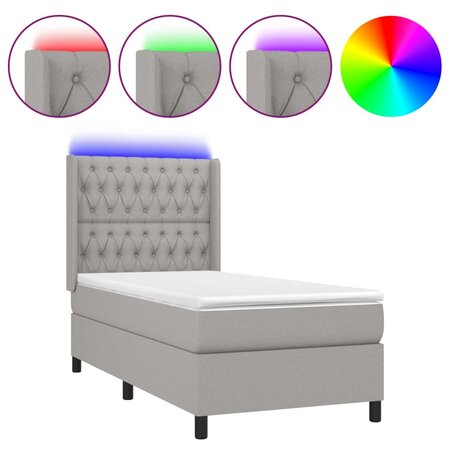 vidaXL Sommier à lattes de lit matelas LED Gris clair 100x200 cm Tissu