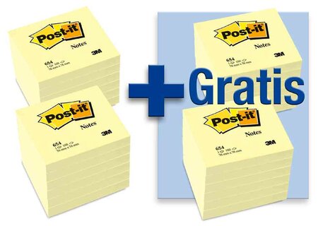 Lot de 12 Blocs Notes repositionnables 76 x 76 m Jaune + 12 GRATUIT POST-IT