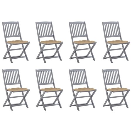 vidaXL Chaises pliables d'extérieur 8 Pièces avec coussins Bois d'acacia