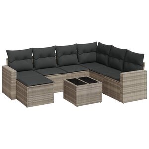 vidaXL Salon de jardin 8 Pièces avec coussins gris clair résine tressée