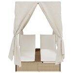 Transat double vidaXL avec toit et rideaux en polyrotin beige