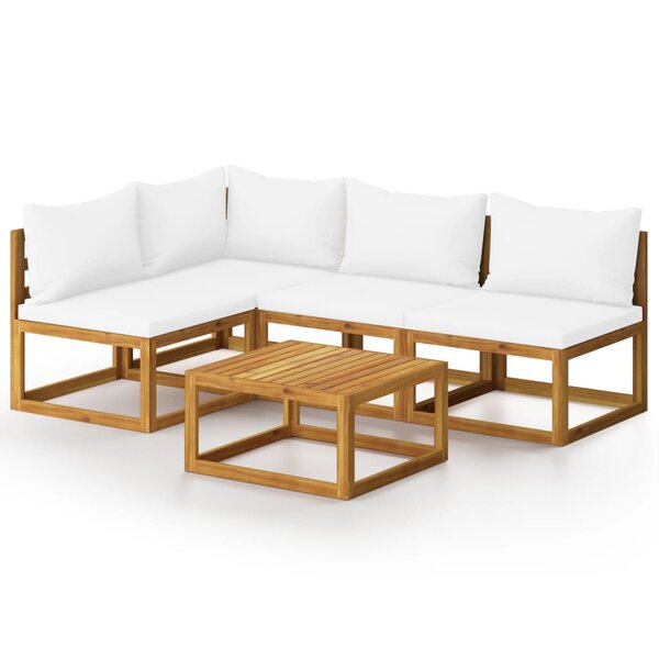 vidaXL Salon de jardin 5 Pièces avec coussin Crème Bois d'acacia solide