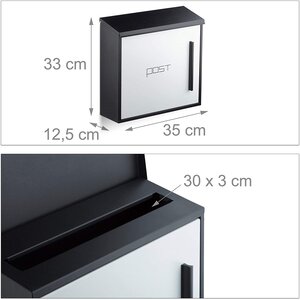 Boîte aux lettres murale moderne en acier bicolore design 35 cm noir blanc