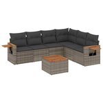vidaXL Salon de jardin avec coussins 7 Pièces gris résine tressée