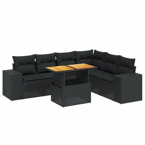 vidaXL Salon de jardin 7 Pièces avec coussins noir résine tressée
