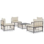 vidaXL Salon de jardin 5 Pièces avec coussins anthracite résine tressée