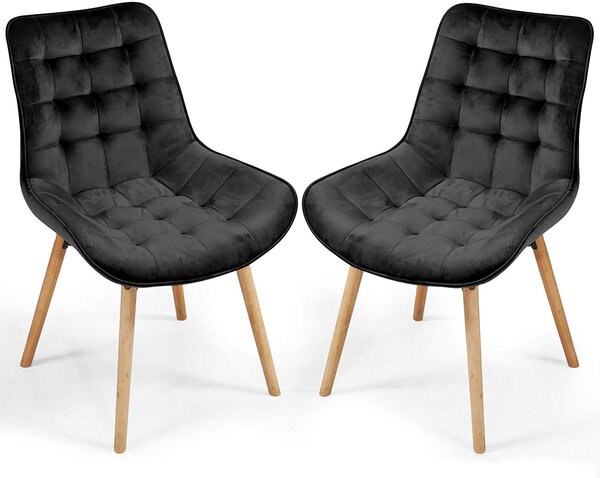 Lot de 2 chaises de salon salle à manger pied en bois et velours noir 01_0000729