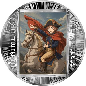 Monnaie NAPOLEON CROSSING THE ALPS Ai-nime Art Masterpieces Argent 500 Francs Cameroon 2025 (PRÉCOMMANDE)