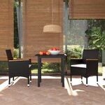 vidaXL Mobilier à dîner de jardin et coussins 3Pièces Résine tressée Noir