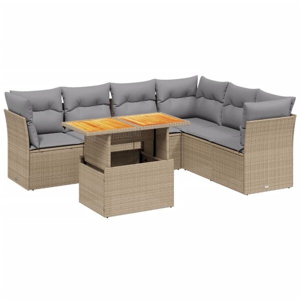 vidaXL Salon de jardin avec coussins 7 Pièces beige résine tressée
