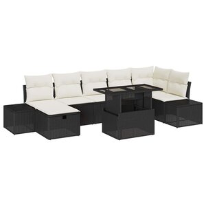 vidaXL Ensemble de canapé de jardin 8 Pièces Noir polyrotin