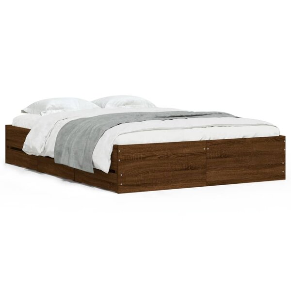 vidaXL Cadre de lit à tiroirs chêne brun 135x190 cm bois d'ingénierie