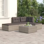 vidaXL Salon de jardin 4 Pièces avec coussins Gris Résine tressée