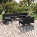 vidaXL Salon de jardin 9 Pièces avec coussins Résine tressée Noir