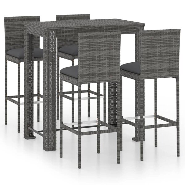vidaXL Ensemble de bar d'extérieur 5 Pièces coussins Résine tressée Gris