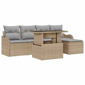 vidaXL Ensemble de canapé de jardin 6 Pièces Beige Poly Rattan