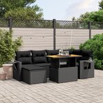 vidaXL Salon de jardin 7 Pièces avec coussins noir résine tressée