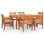 vidaXL Ensemble à manger d'extérieur 7 Pièces et coussins Acacia solide