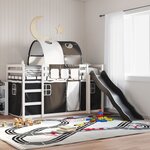 vidaXL Lit superposé avec toboggan et rideaux blanc et noir 90x190 cm