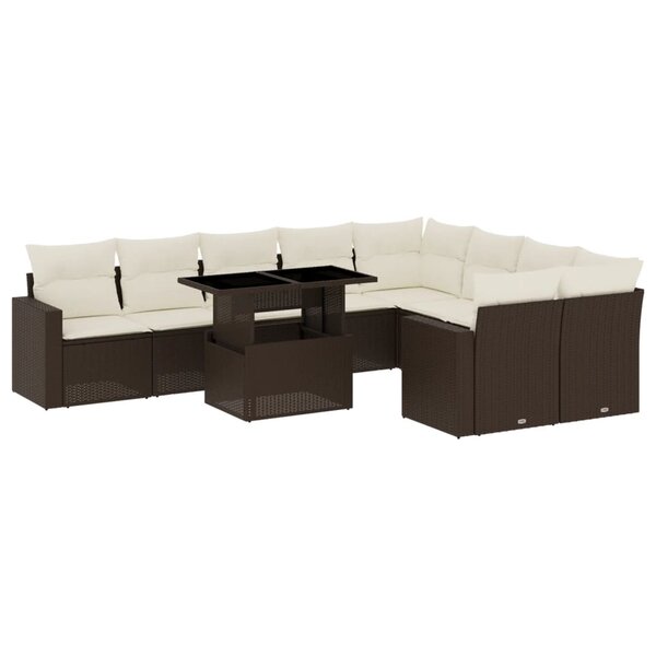 vidaXL Salon de jardin 10 Pièces avec coussins marron résine tressée