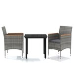 vidaXL Ensemble à manger de jardin et coussins 3 Pièces Gris et noir