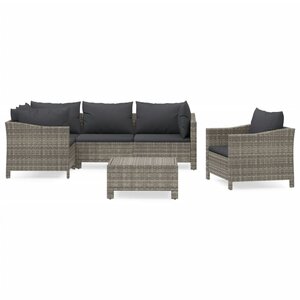 vidaXL Salon de jardin 6 Pièces avec coussins Gris Résine tressée