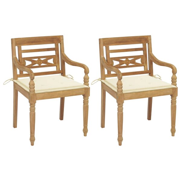 vidaXL Chaises Batavia lot de 2 et coussins crème Bois de teck massif