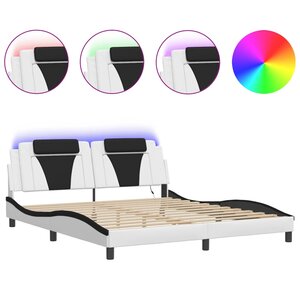 vidaXL Cadre de lit avec lumières LED blanc noir 180x200 cm similicuir