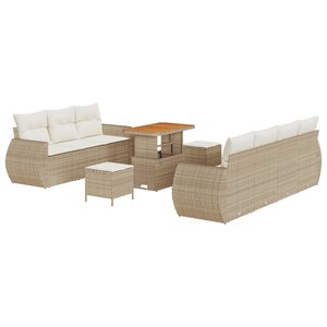 Ensemble de 10 pièces de canapé de jardin avec coussins Beige Poly Rattan Acacia