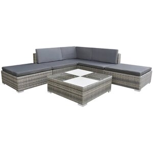 vidaXL Salon de jardin 6 Pièces avec coussins Résine tressée Gris