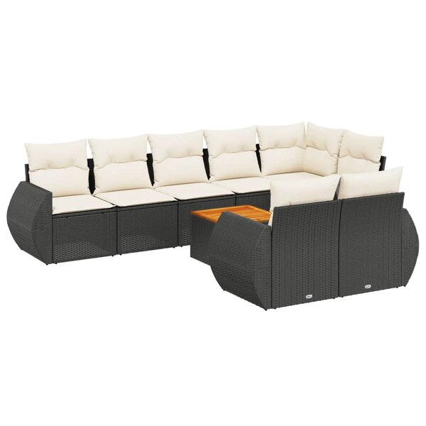 vidaXL Salon de jardin 9 Pièces avec coussins noir résine tressée