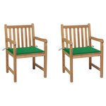 vidaXL Chaises de jardin 2 Pièces avec coussins vert Bois de teck massif