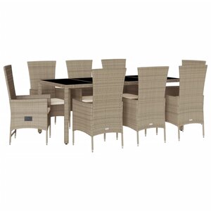 vidaXL Ensemble à manger de jardin et coussins 9 Pièces beige Poly rotin