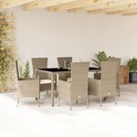 vidaXL Ensemble à manger de jardin et coussins 7 Pièces beige poly rotin