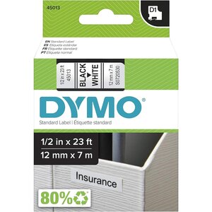 Cassette Ruban D1 Noir sur blanc 12mm x 7 0 m x 5 DYMO