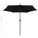 vidaXL Parasol avec LED et mât en aluminium 270 cm Noir