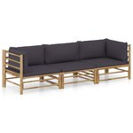 vidaXL Salon de jardin 3 Pièces avec coussins gris foncé bambou