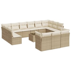 vidaXL Salon de jardin avec coussins 14 Pièces beige résine tressée