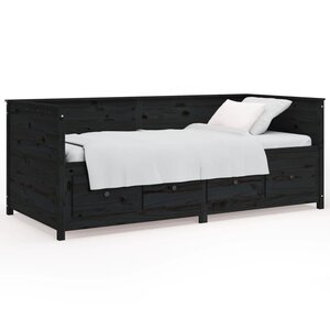 vidaXL Lit de jour Noir 90x190 cm Bois de pin massif