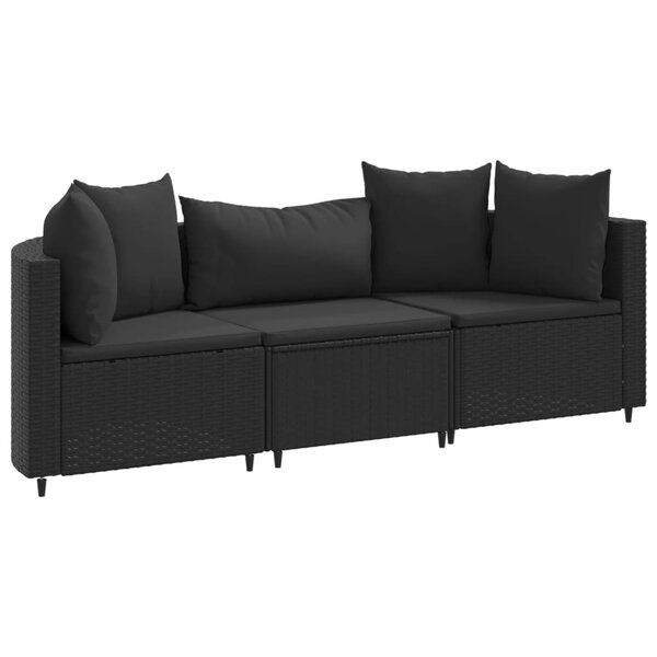 vidaXL Salon de jardin 3 Pièces avec coussins noir résine tressée