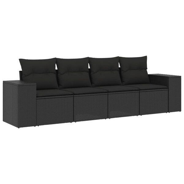vidaXL Salon de jardin 4 Pièces avec coussins noir résine tressée