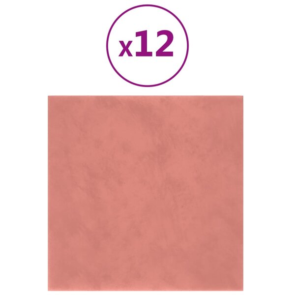 vidaXL Panneaux muraux 12 Pièces Rose 30x30 cm Velours 1 08 m²