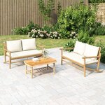 vidaXL Salon de jardin 3 Pièces avec coussins blanc crème bambou