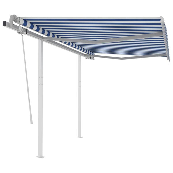 vidaXL Auvent manuel rétractable avec poteaux 3x2 5 m Bleu et blanc