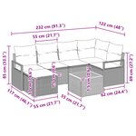 Ensemble de canapé de jardin de 7 pièces avec coussins noir poly rotin acacia