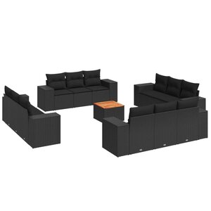 vidaXL Salon de jardin avec coussins 13 Pièces noir résine tressée