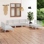 vidaXL Salon de jardin 7 Pièces Blanc Bois de pin massif