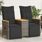 vidaXL Canapé de jardin inclinable 2 places avec table gris poly rotin