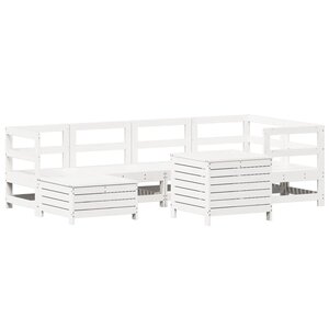 vidaXL Salon de jardin 7 Pièces blanc bois de pin massif