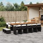 vidaXL Ensemble à manger de jardin 15 Pièces coussins noir résine tressée